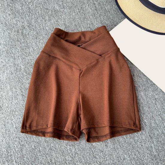 Women Shorts V-Shaped High Waist Design Pure Color Yoga Shorts Elastic Waistband Butt-Covering Summer Short