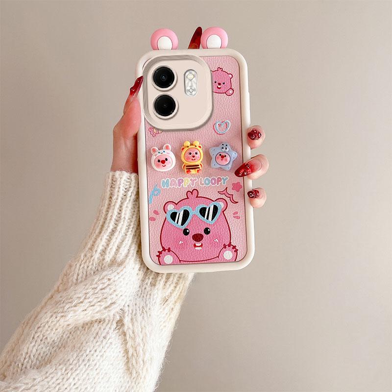 KEYSION Cute Ear 3D Cartoon Case for Infinix Hot 50i with Bracelet Soft Silicone Shockproof Phone Cover for Infinix Smart 9 HD