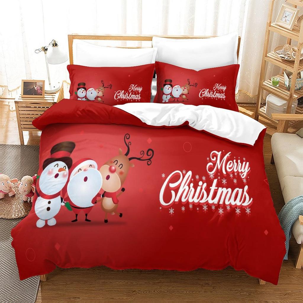 Christmas New Pattern Digital Printing Three-Piece Set 3D Three-Dimensional Polished Chemical Fiber Quilt Cover Pillowcase To Picture