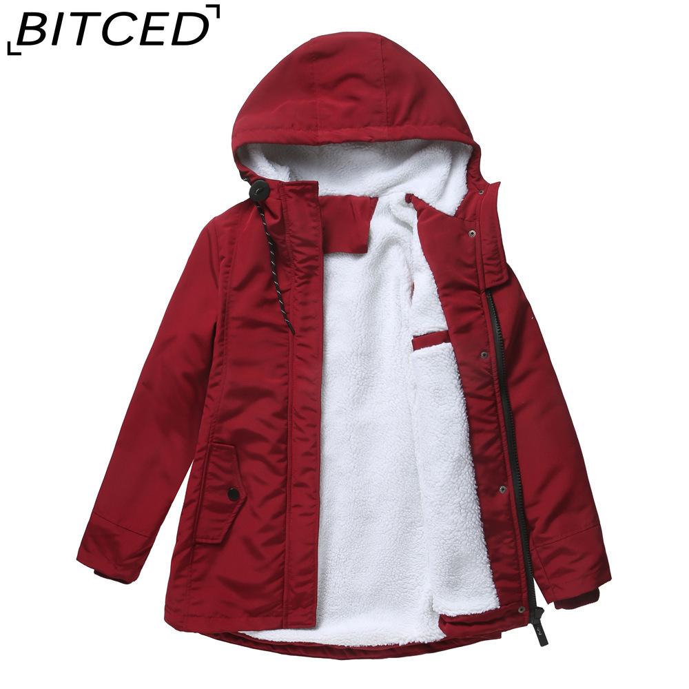 

BITCED Coat - Fall/Winter Shearling-Lined Cotton Jacket Thickened Fleece-Lined Cotton Coat Women s Casual Hooded Jacket XXXXXL красный