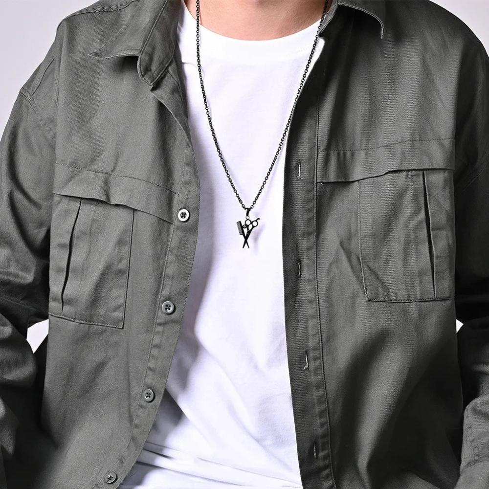 Hairstylist Scissors Comb Pendants Necklaces Stainless Steel Men Personalized Versatile Haircut Necklace Fashion Jewelry Gift