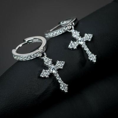Orecchini a Croce, Intarsiati con Zirconi di Alta Qualità, Gioielli per Orecchie alla Moda da Uomo e da Donna.
