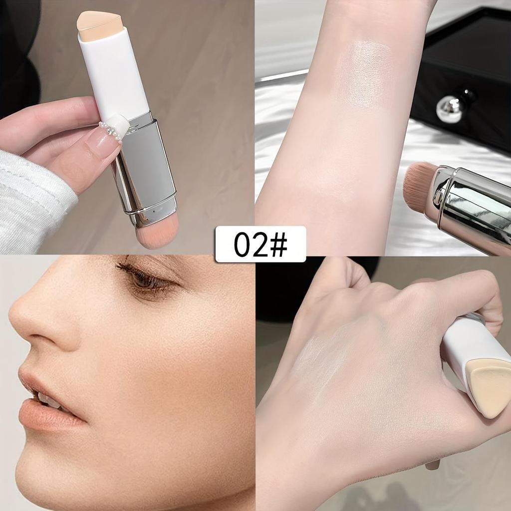 Natural Concealing Hydrating Foundation Stick - Buildable Coverage, Moisturizing Powder Base with Brush Tip Applicator, Brown/White Shades