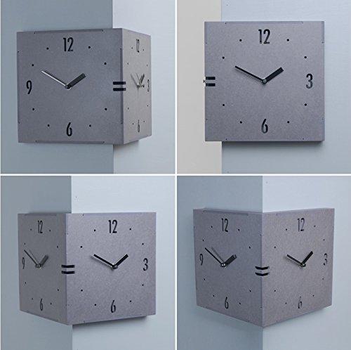 Corner Double-Sided Clock, Handmade Wooden Double-Sided Wall Clock, Stylish Wall Clock, Nordic Style Clock, Interior Decor
