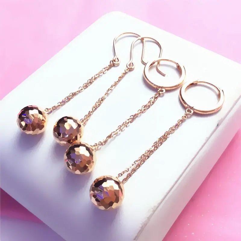 Purple Gold Glossy Shiny Laser Ball Earrings, Simple Temperament Rose Gold-Plated Earrings.