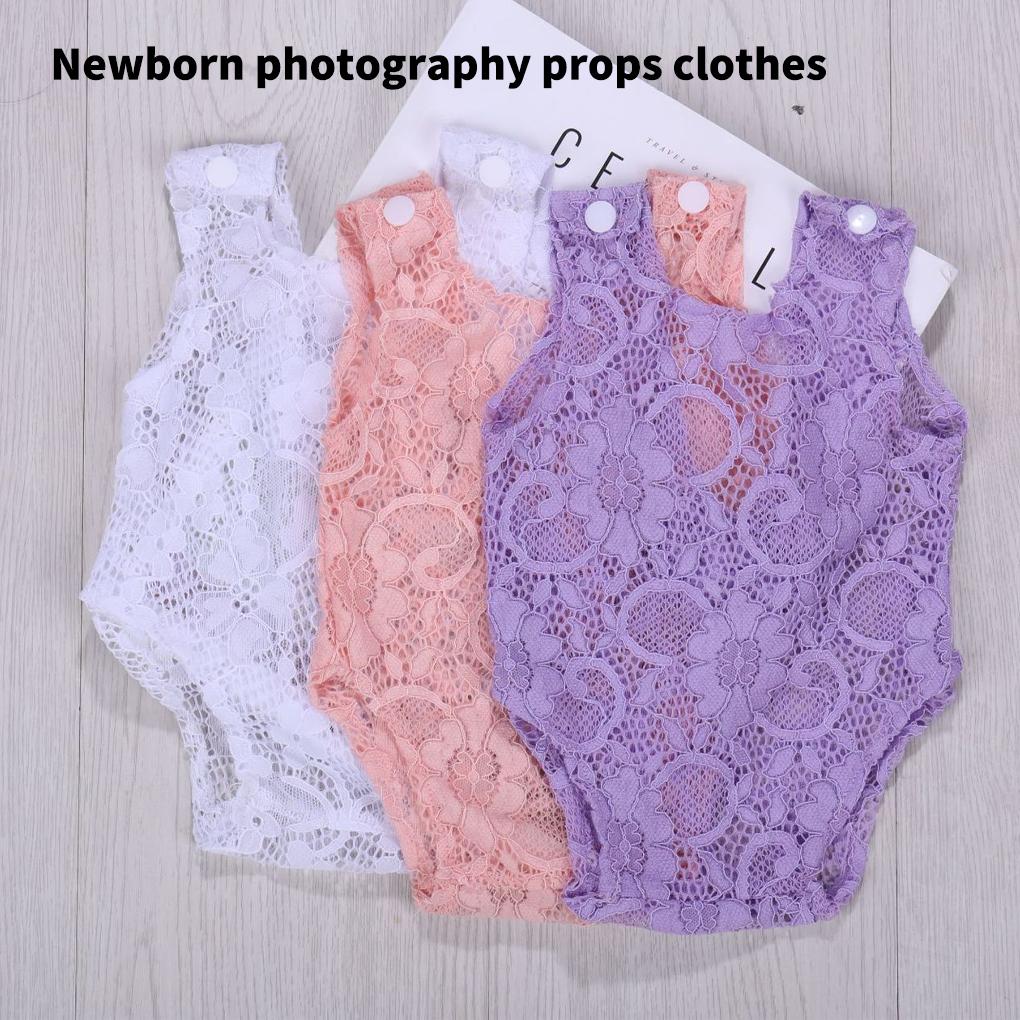 Newborn Photography Props Baby Cute Lace Outfit Headband Girl Children Solid Color Photo Costume Birth Accessory