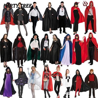 Vampire Cloak Halloween Costume for Adults and Kids - Black Cape with Props