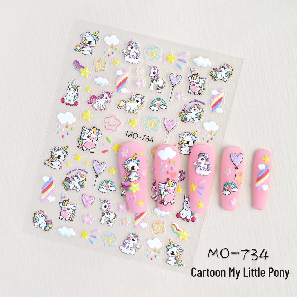 My Little Pony 3D Nail Art Stickers for Kids - Embossed Cartoon DIY Designs