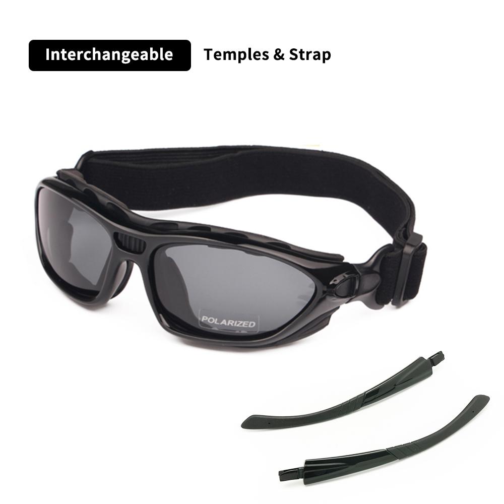 Motor Cycle Goggles Polarized Clear 2 Pairs Day Night Helmet Glasses Interchangeable Temples Strap Road Racing Sunglasses