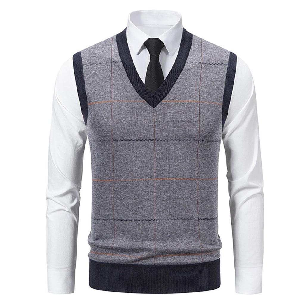 Men's Winter Fleece-Lined Plaid Vest, Pullover, Loose-Fitting Men's Sleeveless Sweater Vest