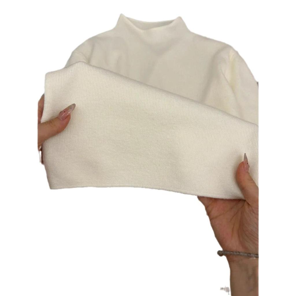 Temperament Slim Fit Knitted Sweater with Half High Neck and Straight Shoulders, Long Sleeves, Solid Color, Autumn Base Top.