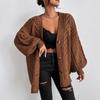 Dames Herfst/Winter Kabelgebreide V-hals Effen Kleur Vest, Luie Stijl Lantaarnmouw Los Enkelrijig Trui Jas S-XL