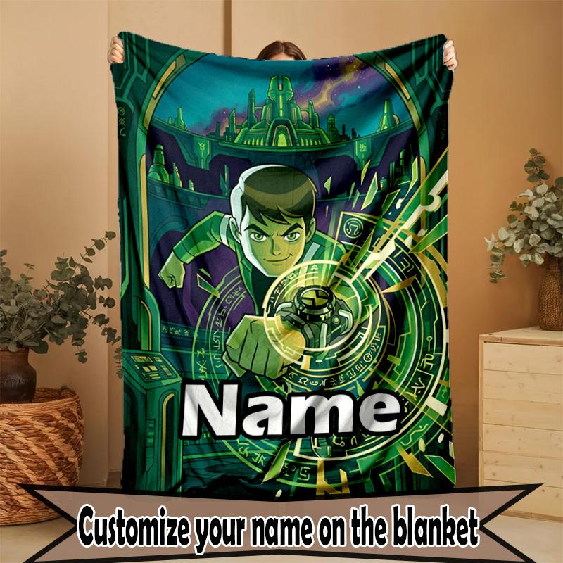 Custom Name Personalized Ben 10 Cartoon Print Blanket, Home Decor, Bedroom, Sofa, Camping, Couch, Gifts for Birthday ChristmasEnthusiasts