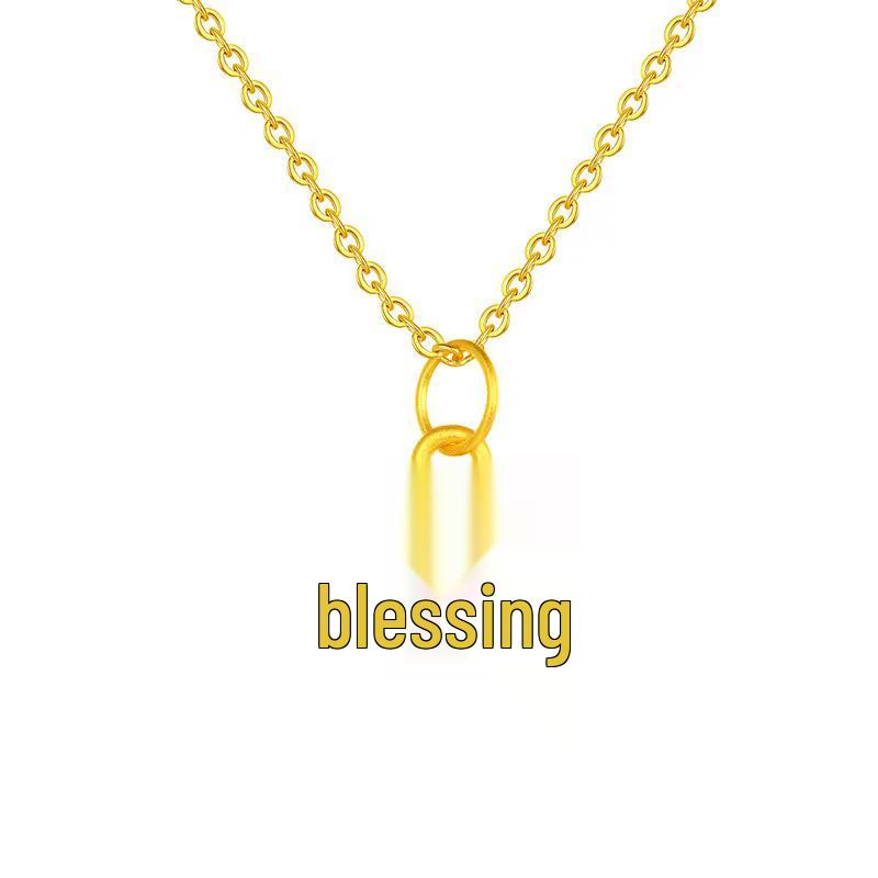 999 Pure Gold Fu Character Round Pendant Necklace - 3D Hollow Gold Clavicle Chain Gift. Pendant only (~0.2g)