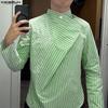 INCERUN Men Wrap Neck Long Sleeve Button Up Striped Print Casual Shirts