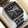 LIGE Square Men's Watch Business Waterproof Luminous Sports Quartz Watch Stainless Steel Strap Calendar Relogios Masculino+Box