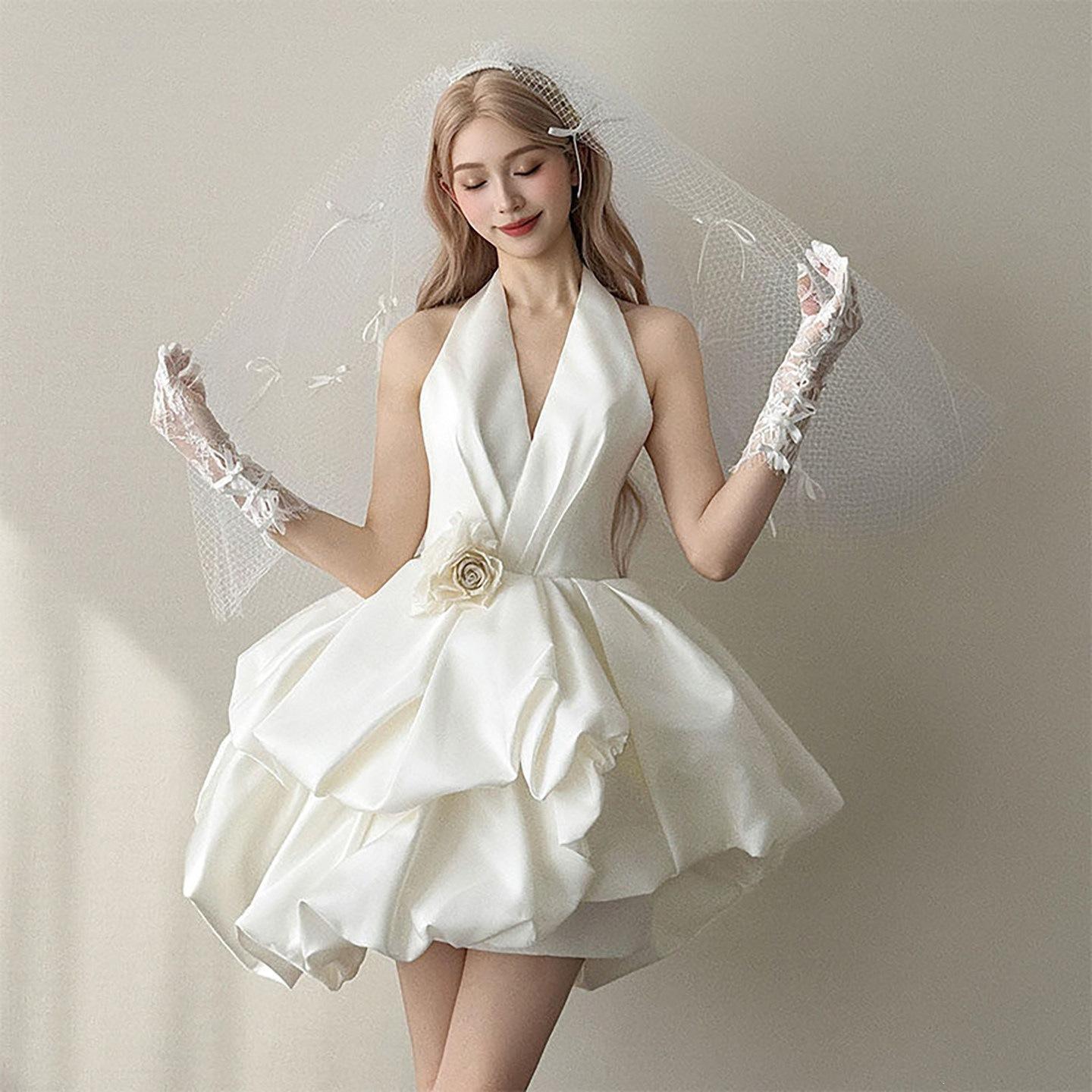 French neck light wedding dress 1011