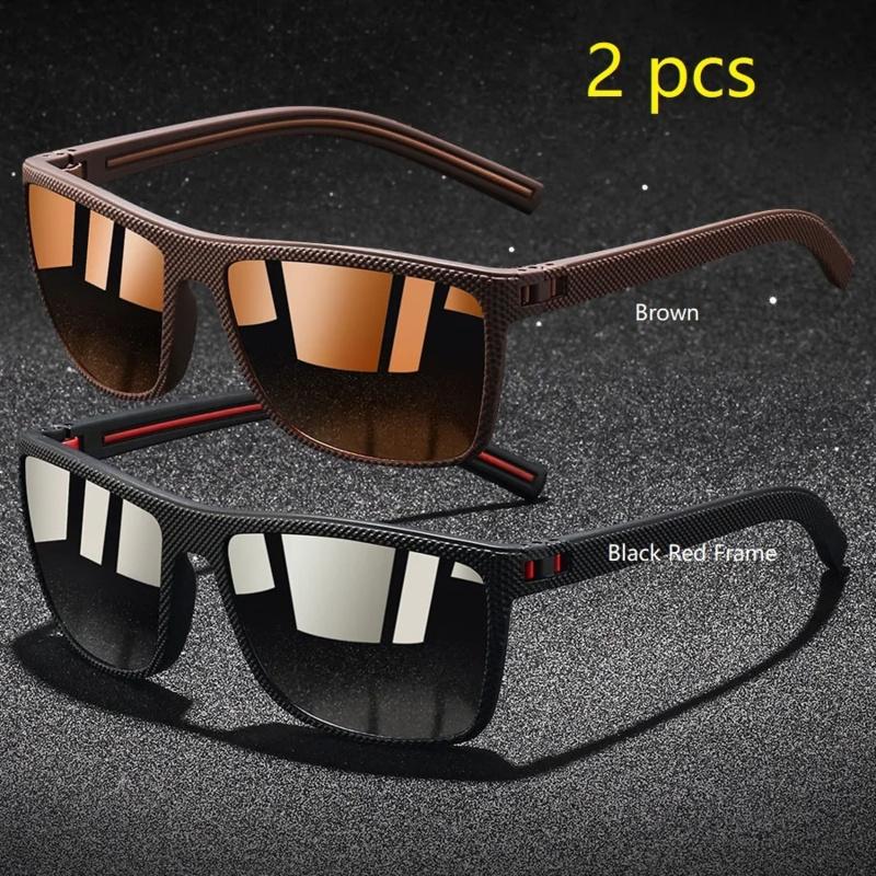 2 Pieces Fashion Vintage Check Pattern Polarized Sunglasses Men Women Fishing Driving Brand Design Sun Glasses UV400 Man Eyewear