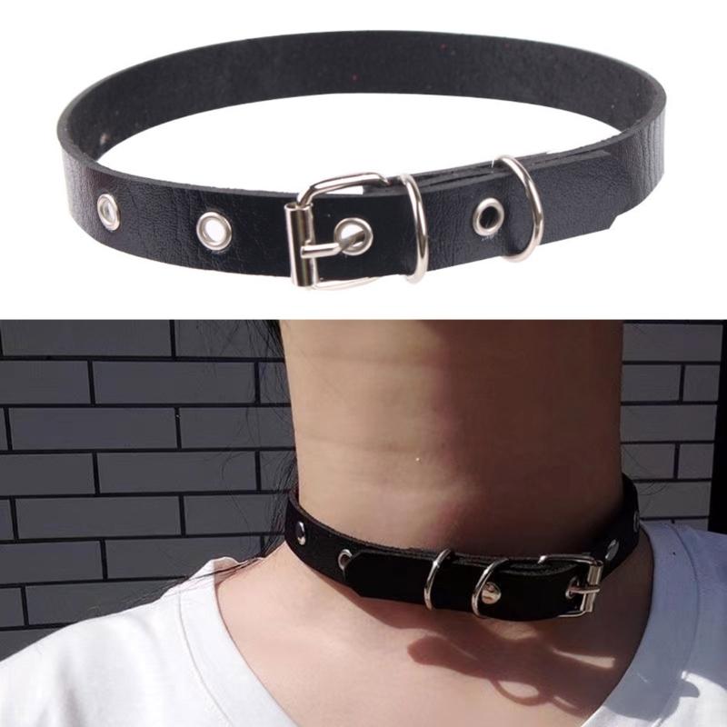 Nightclub Necklace Cosplay Gothic Punk Rock Choker Chain Adjustable PU Leather Collar for Fashionable Youth