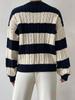 New Autumn Lazy Loose V-Neck Cable Knit Striped Sweater Long Sleeve