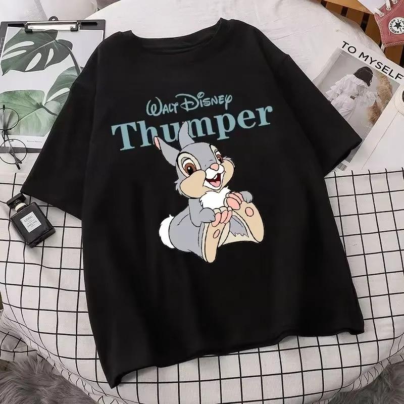2026 New Cute Cartoon Bambi Retro Fashion Classic Pattern Breathable Crew Neck Top Short Sleeve for Everyday Wear