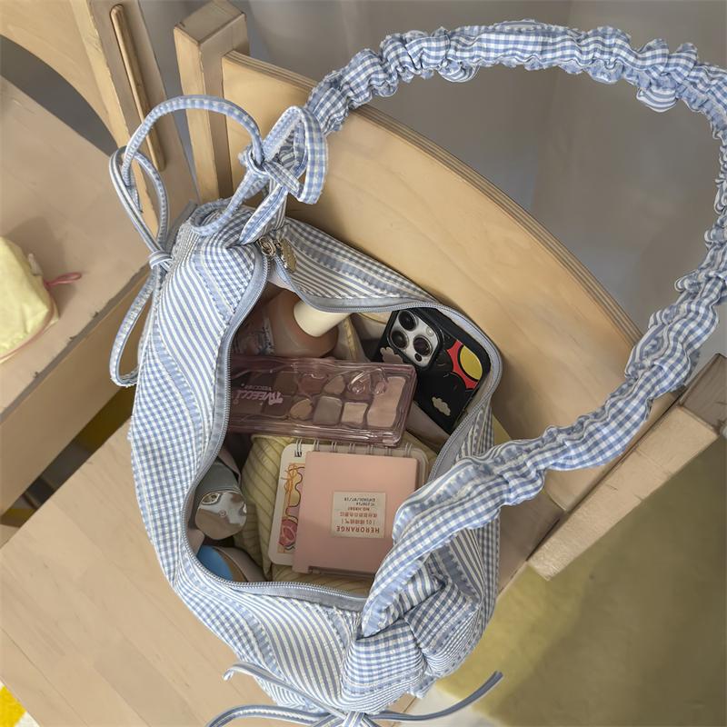 Borsa a mano da donna con fiocco e pieghe, borsa da spalla