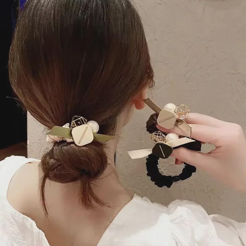 High-Grade Pearl Bow Hair Rope: Japanese & Korean Style Large Intestine Elastic Headband