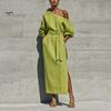 Summer Maxi Dress Women One Shoulder Long Dress, Solid Color Tie Waist Side Split Casual Party Sleeve for Dresses