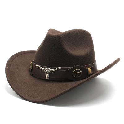 Cylindr Etnický styl Cow Label Western kovbojský cylindr Rolled Edge Retro Jezdecký klobouk Vlněný Filcový klobouk