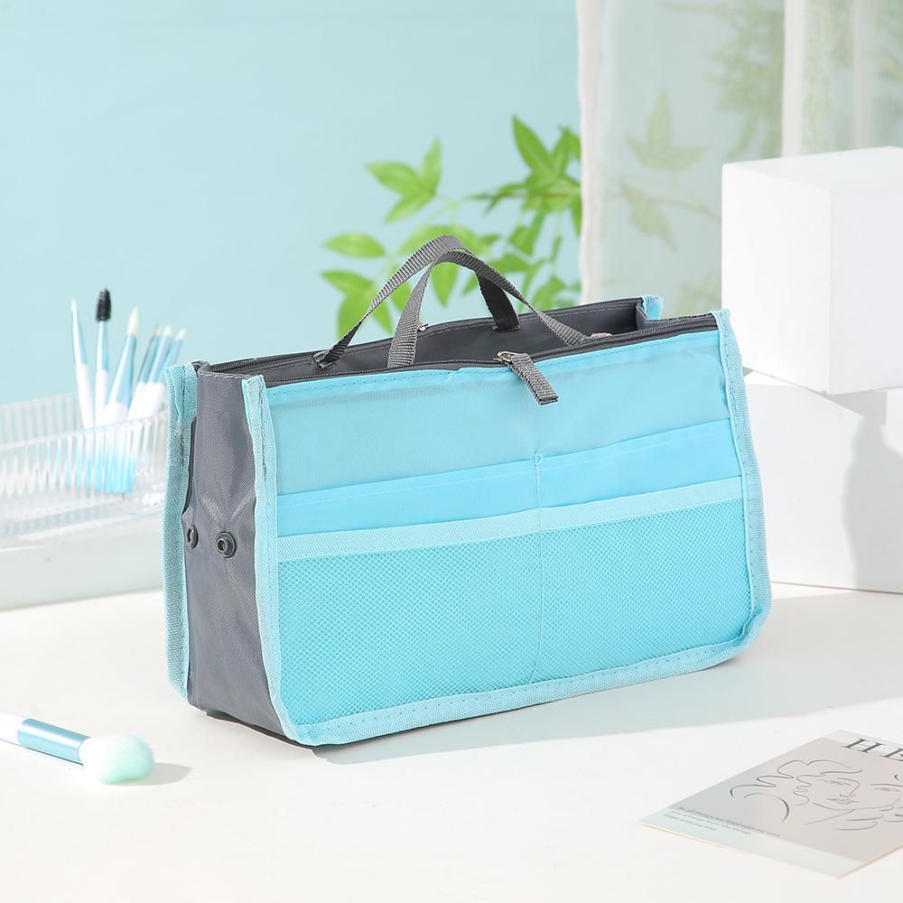 

Handheld lightweight large capacity makeup bag, double zipper toiletry bag, multifunctional data cable storage bag синий