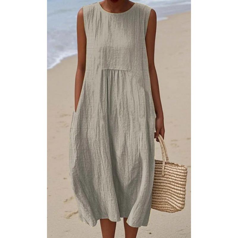 Summer new sleeveless pocket casual printing temperament long dress dress slim dress