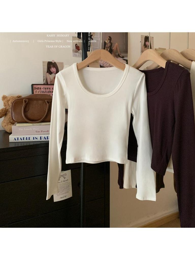 Women's Autumn Chic Slim-Fit Solid Color U-neck Long-Sleeve Base Layer Top