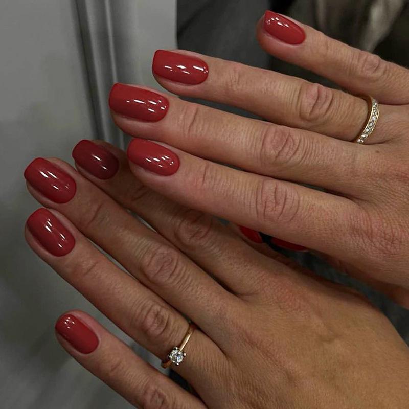 

Advanced Red Solid Color Square Press-On Nails - Short Length