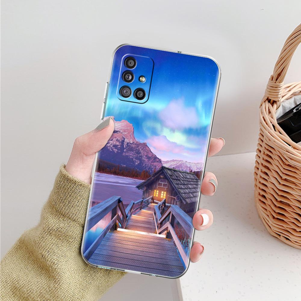 Kryt na telefon Aurora Borealis Pro Samsung Galaxy A51 A71 A21S A12 A11 A31 A41 A52 A32 5G A72 A01 A02S Měkký silikonový průhledný kryt
