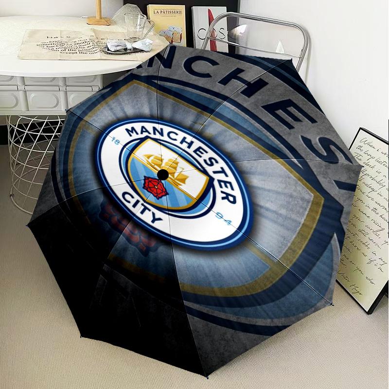 1 Pezzo Ombrello Pieghevole Stampato Manchester City F.C, Ombrello Automatico a 8 Stecche per Viaggio, Campeggio, Regali per Fan, Regali di Natale
