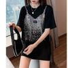 New Summer Fashion Trend Loose Fitting Casual Personality Hot Diamond Round Neck Mid Length Oversize Short Sleeved T-shirt