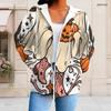 Women Plus Size White Zip Up Hoodie Long Sleeve Halloween Dachshund Printed Drawstring Hood With Pockets