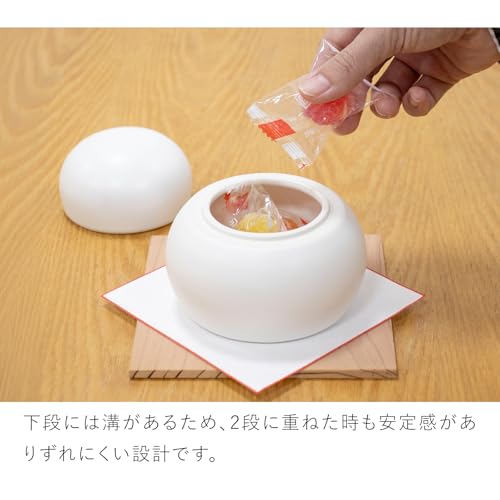 Kamoshika Tool Shop Ceramic Kagami Mochi with Orange - New Year's Decoration, Ceramic Kagami Mochi Ornament, Small Item Box, Made In Japan, Banko Ware
