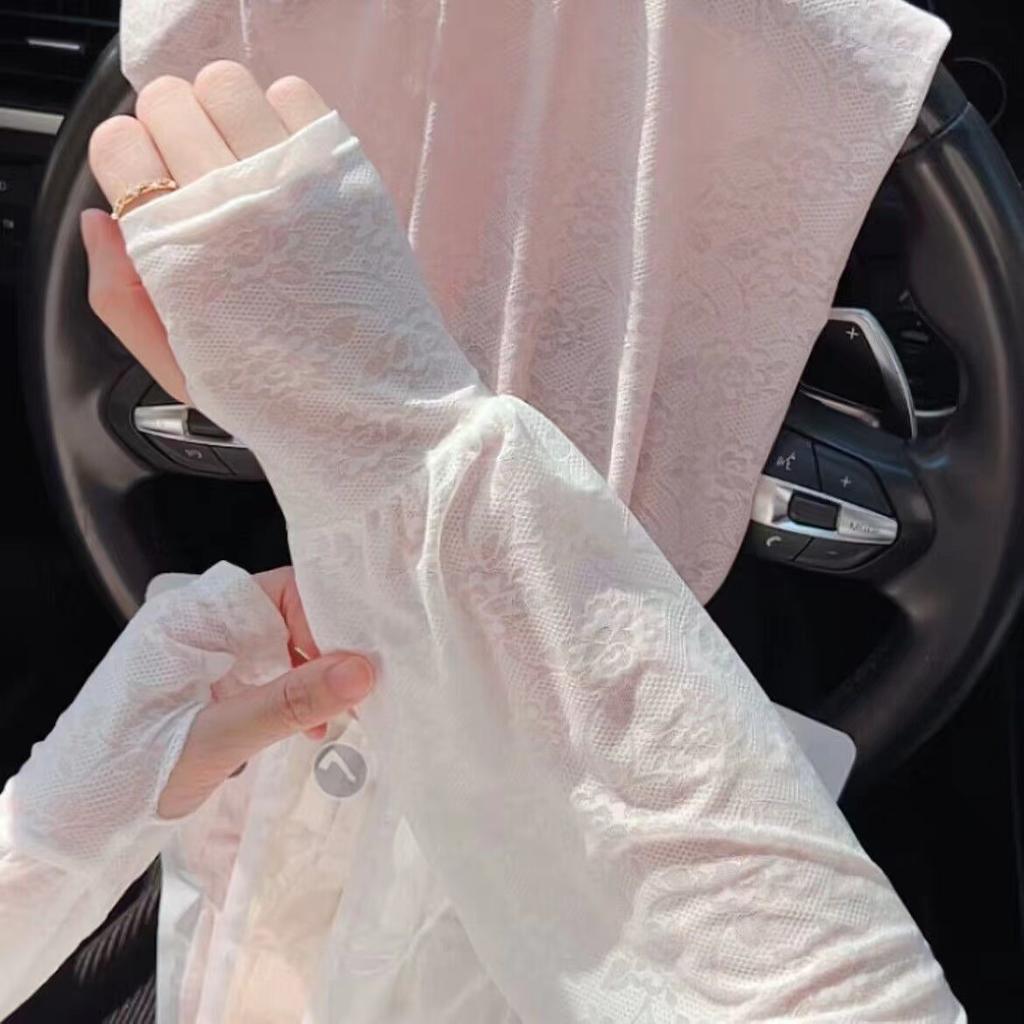 Women's Lace Trim Ice Silk Arm Sleeves Loose Fit Sun Protection for Driving Cycling