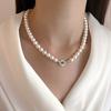 Elegant French Vintage Style Freshwater Pearl Necklace Women 8mm Or 10mm Round Pendant Gold-Plated Copper Clasp Lightweight