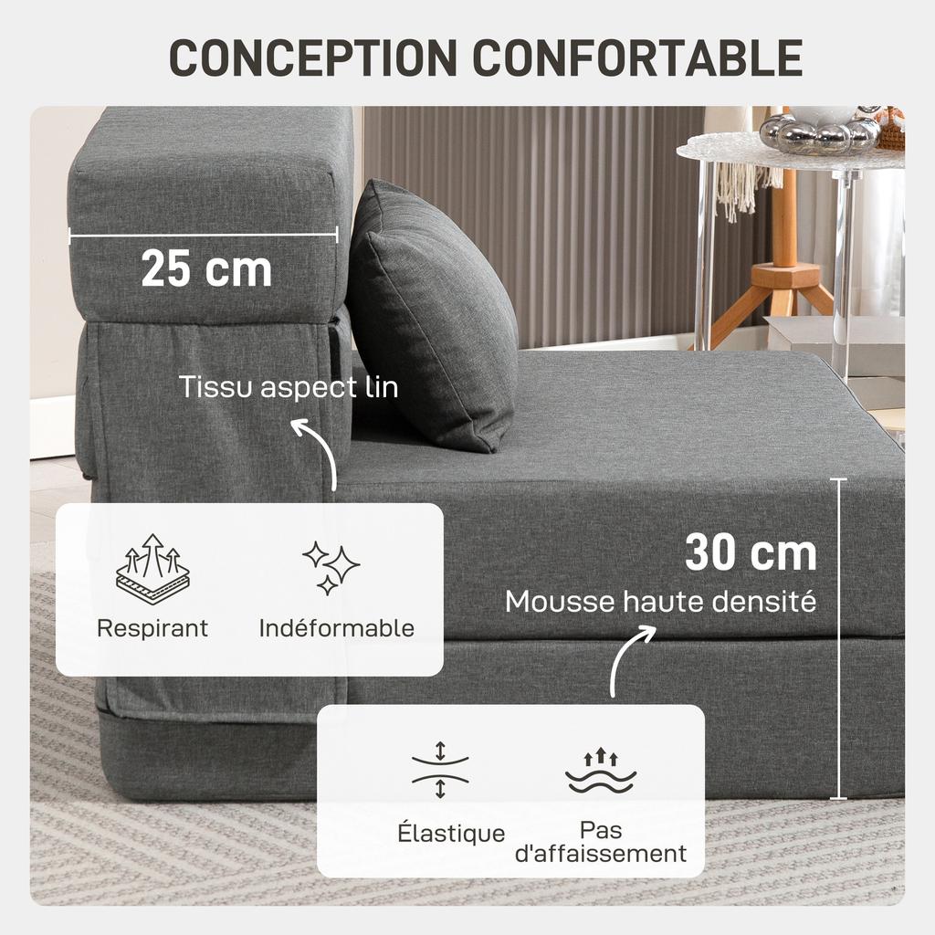 Poltrona convertibile 1 posto, poltrona letto pieghevole, cuscino incluso, per ospiti, soggiorno, piccolo spazio, carico 120 kg, grigio