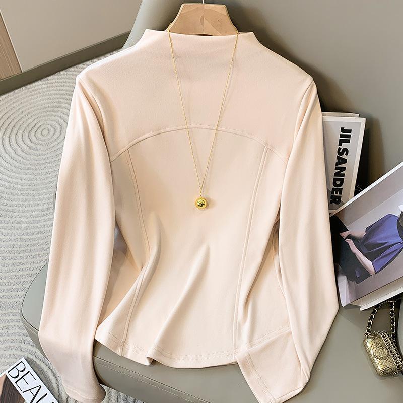 

Базовая рубашка с полуводолазкой для женщин на осень и зиму, новый стиль с футболкой с длинными рукавами, облегающий топ Fish Bone со средним воротником для женщин 4XL