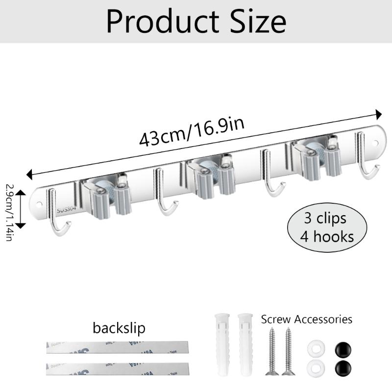 Wall Mounted Rack Space Saving Brooms Organizer Storage Solution for Bathroom