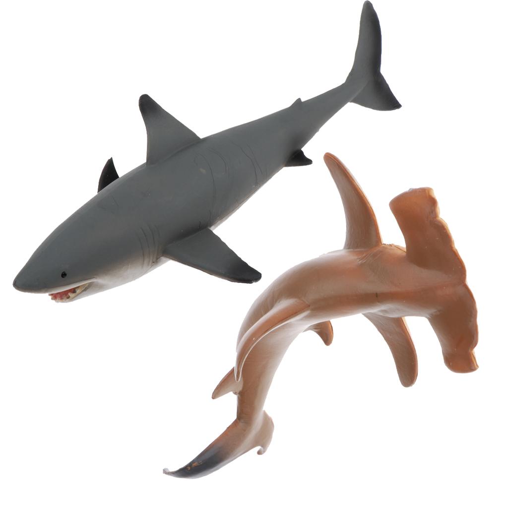 2pcs SHARK Sealife Toy Model Animal Figure - 22cm Solid Plastic