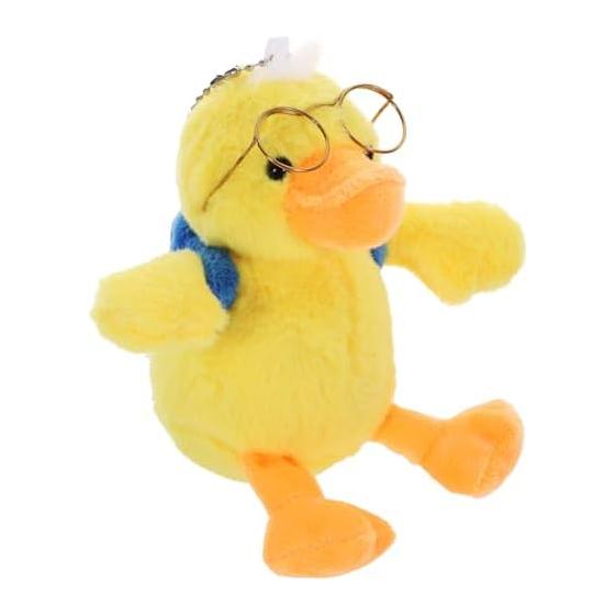 Duck stuffed toy keychain bag charm glasses yellow cute fluffy mascot strap bag decoration key car animal fashion present