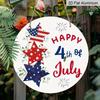 2D Flat, 1Pc Round Aluminum Hanging Sign, Patriotic 4Th of July, Featuring Red, White, And Blue Decorations, Including Pentagrams And Fireworks