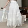 Women's White Lace-Tulle Tiered Cake Midi Skirt - Sweet Slim-Fit A-Line with Versatile Design for All Occasions