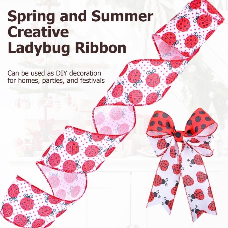 Ladybugs Wire Edged Ribbon Polkas Dots Wire Edged Ribbon for DIY Craft Wrapping