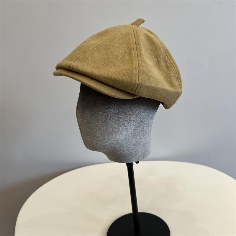

Autumn and winter woolen thickened soft mouth octagonal cap, women can wear retro solid color versatile painter hat before and after M（56-58cm） темно-коричневого кольору