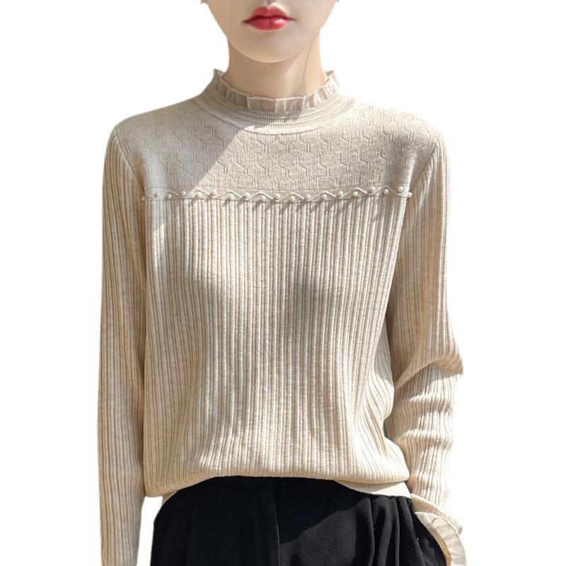Semi-turtleneck Summer Fashion Versatile Fungus Edge Thin Bottoming Shirt Lace Top